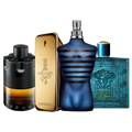 Proefset clubbing met Azzaro The Most Wanted Parfum, Paco Rabanne 1 Million Parfum, Jean Paul Gaultier Ultra Male en Versace Eros Eau de Parfum – krachtige parfum samples voor mannen