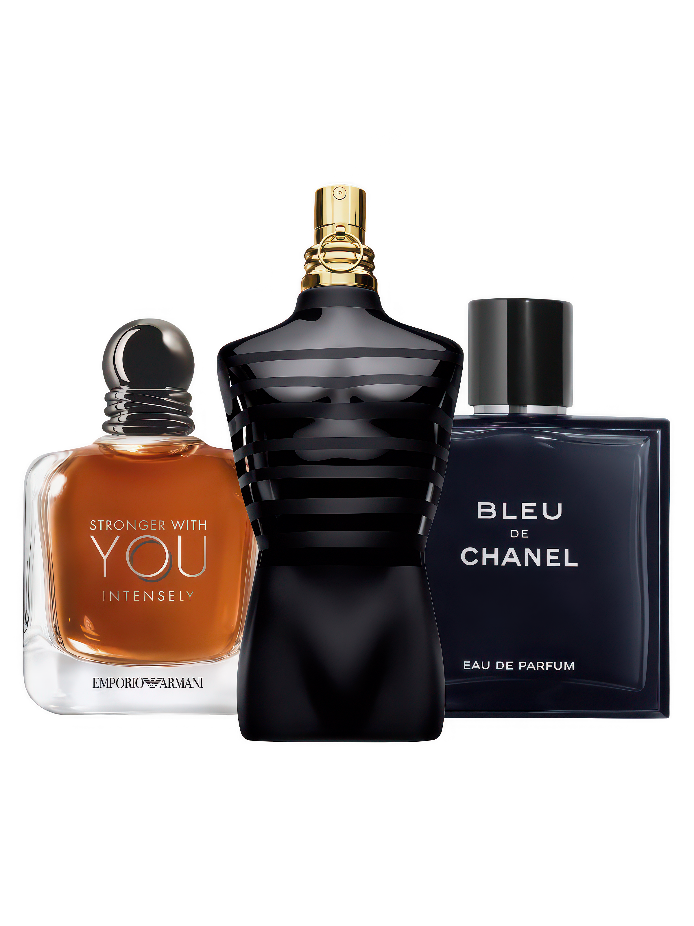 Proefset gentleman met Stronger With You Intensely, Le Male Le Parfum en Bleu de Chanel – elegante parfum samples voor mannen