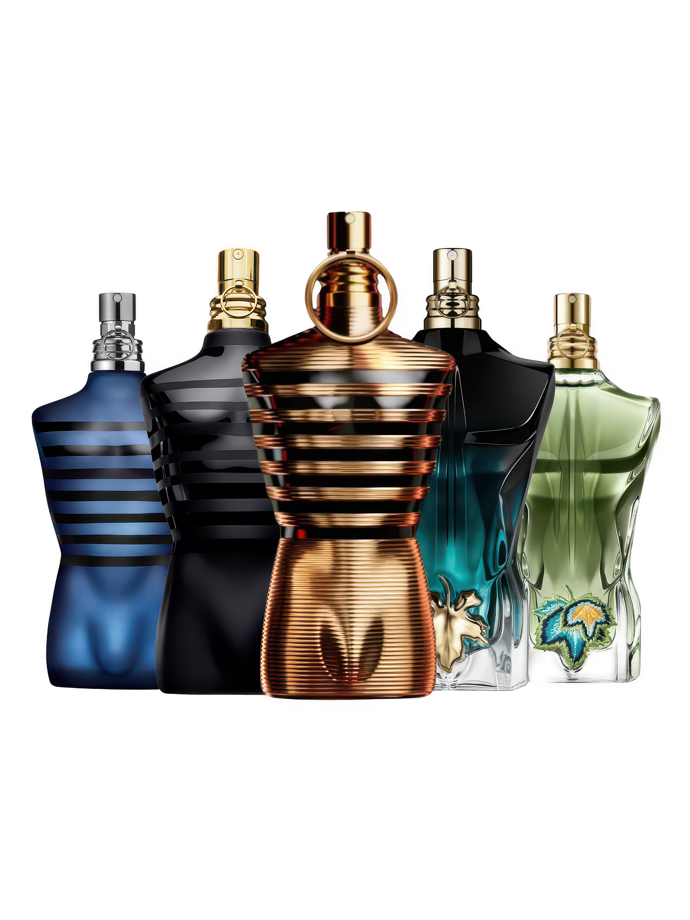 Proefset Jean Paul Gaultier met Ultra Male, Le Male Le Parfum, Le Male Elixir, Le Beau Le Parfum en Le Beau Paradise Garden – parfum samples voor mannen